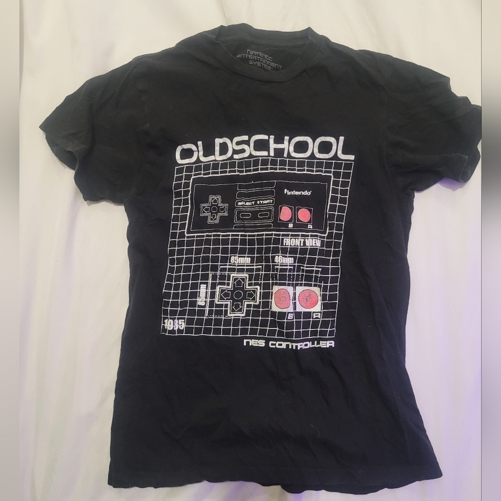 Nintendo Black T-shirt with White and Pink NES Controller Graphic
